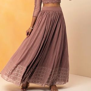 Dusty Pink Foil Gathered Lehenga Indian Skirt